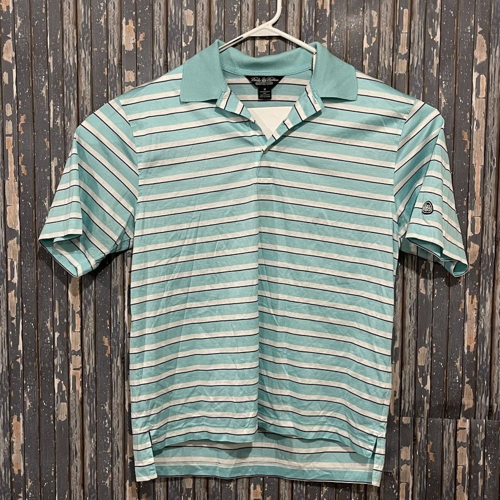 Brooks Brothers Country Club Knit Polo Shirt Short Sleeve Striped Mens Medium